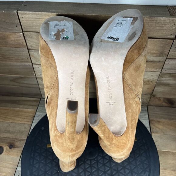 VERONICA BEARD Womens Sz 7.5 Brown Platform Padded Dali Stiletto Zip-Up Suede - Picture 9 of 10